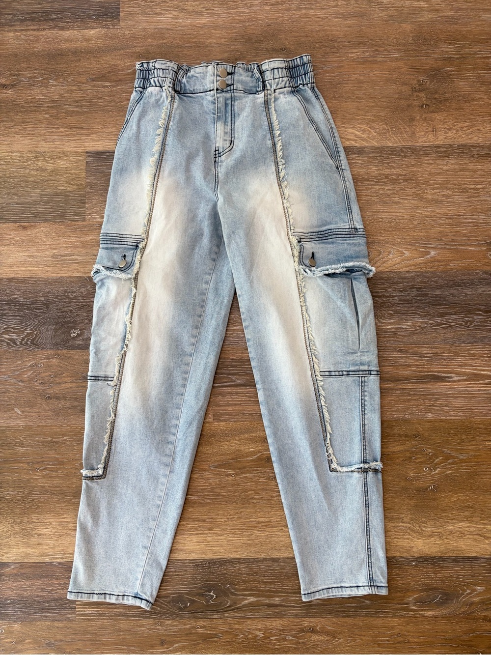 OH Jeans Distressed Cargo Elastic Waist Denim Jeans size S